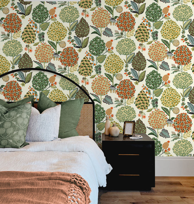 NextWall Blooming Bulbs Melon & Spruce Wallpaper NW52706