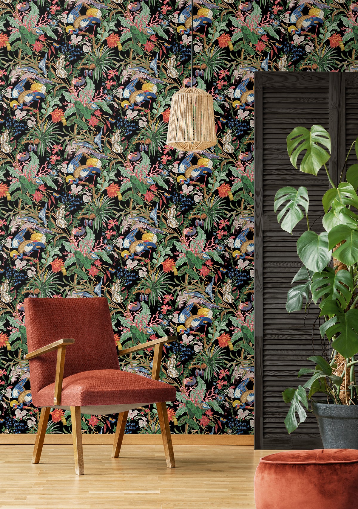 NextWall Tropical Canopy Ebony Wallpaper NW52800