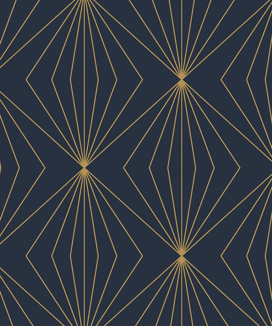 NextWall Gem Geometric Dark Blue & Metallic Gold Wallpaper NW53102