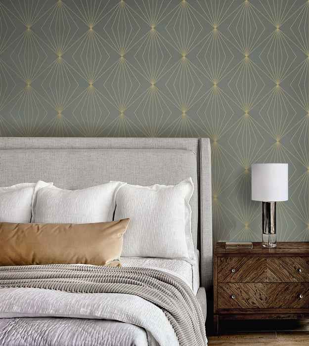 NextWall Gem Geometric Grey & Metallic Gold Wallpaper Sample NW53105