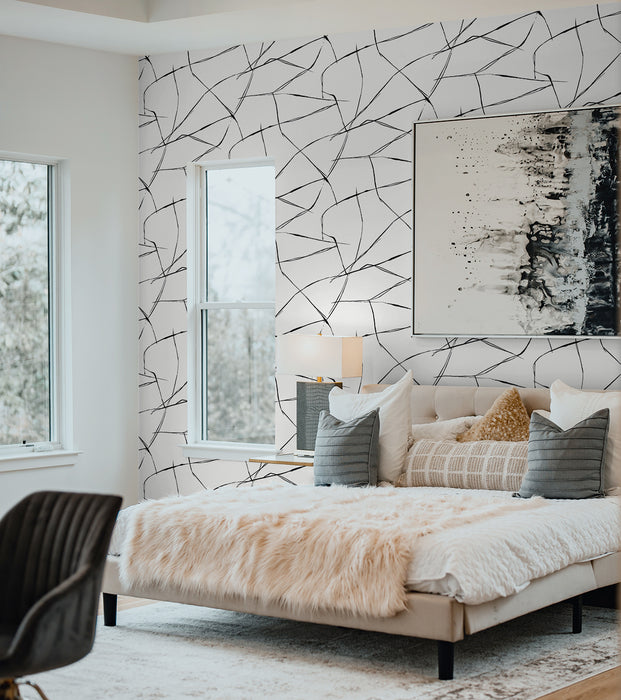 NextWall Inkwork Abstract Ebony & Eggshell Wallpaper Sample NW53200