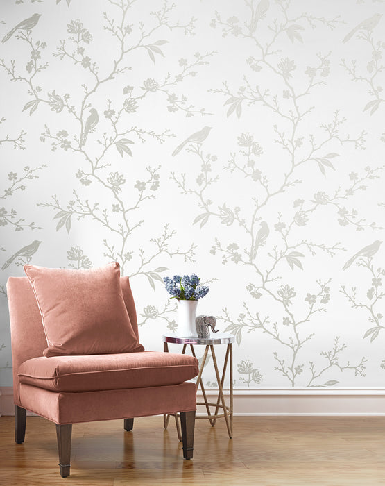 NextWall Songbird Chinoiserie Nickel Wallpaper NW53400