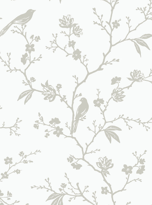 NextWall Songbird Chinoiserie Nickel Wallpaper NW53400