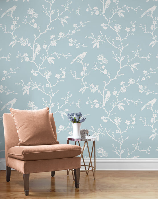 NextWall Songbird Chinoiserie Blue Skies Wallpaper Sample NW53402