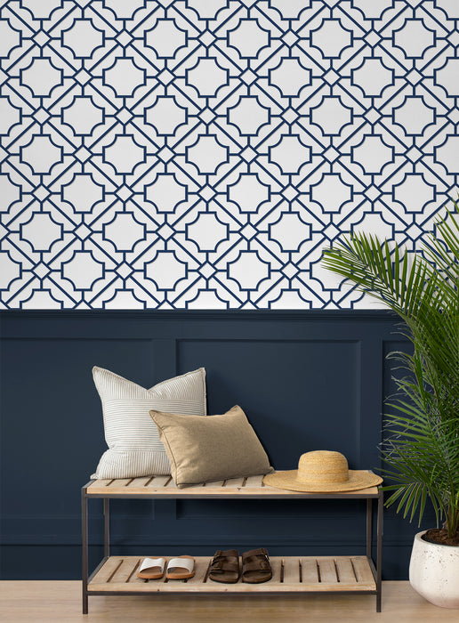 NextWall Lattice Geo Navy Blue Wallpaper NW53502