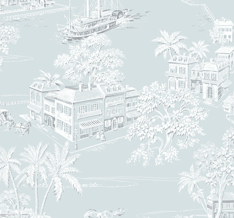 NextWall Coastline Toile Blue Mist Wallpaper NW53702