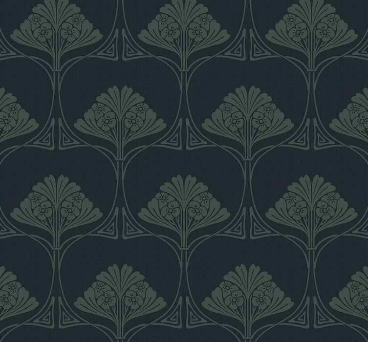 NextWall Deco Floral Midnight Blue & Juniper Wallpaper NW54002