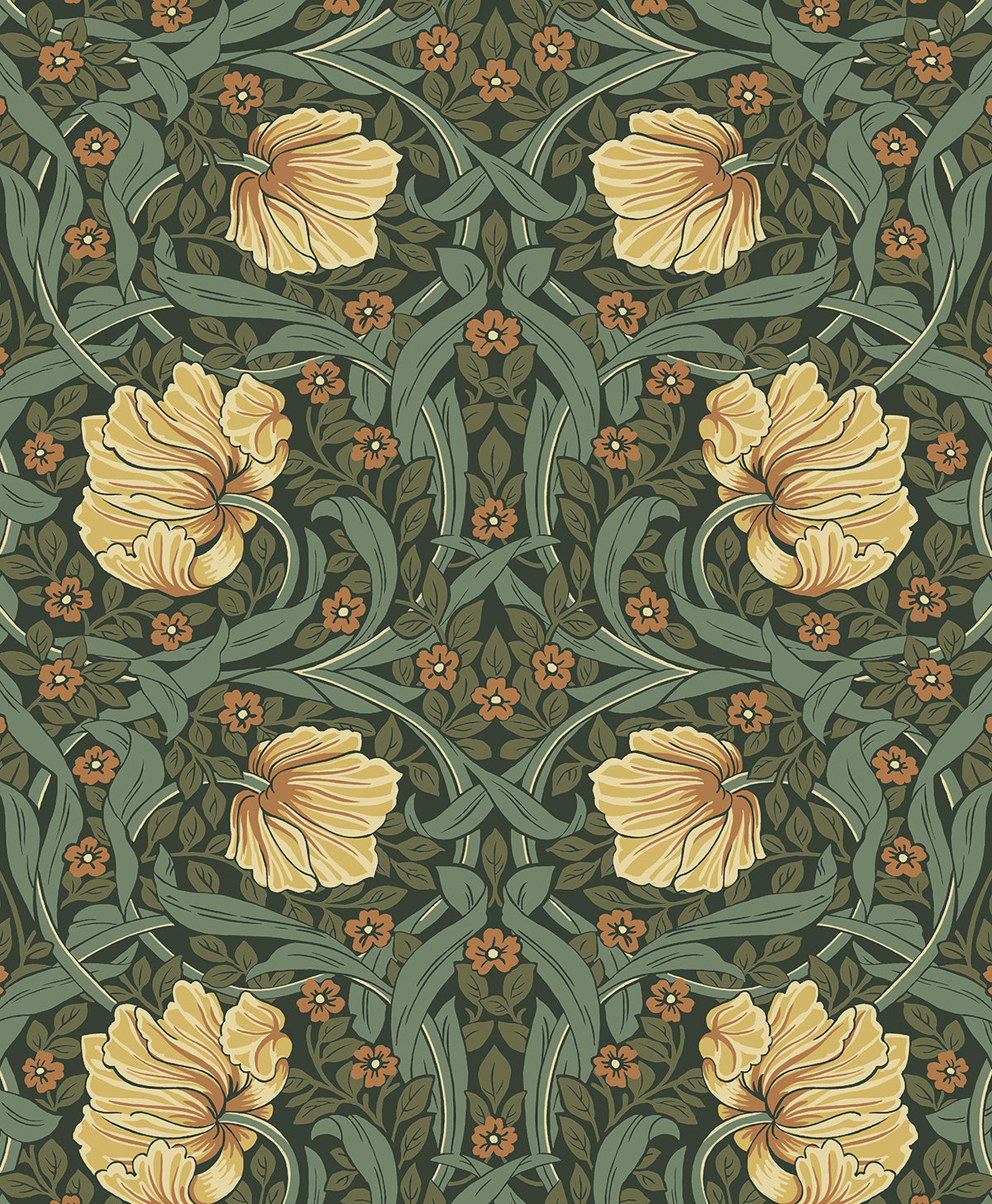 NextWall Pimpernel Garden Meadow Green & Amber Wallpaper NW54204