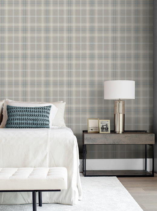 NextWall Tailor Plaid Argos Grey & Blue Wallpaper Sample NW54308