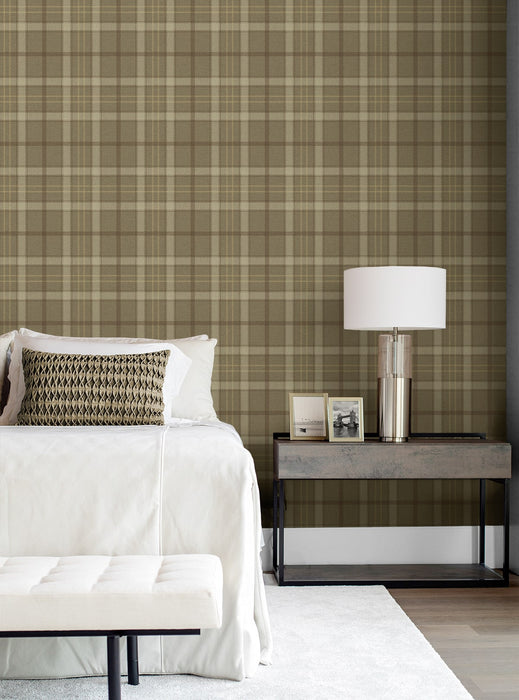 NextWall Tailor Plaid Cafe Latte Wallpaper Sample NW54316