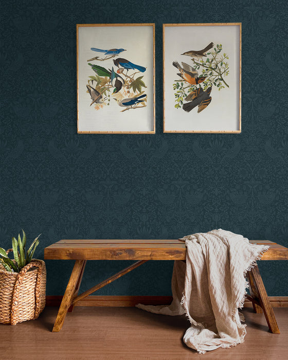 NextWall Tonal Bird Garden Slate Blue Wallpaper Sample NW54402