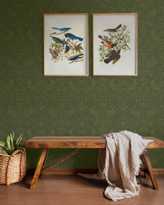 NextWall Tonal Bird Garden Moss Green Wallpaper Sample NW54404