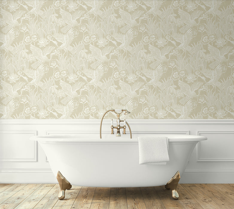 NextWall Floral Heron Sand Wallpaper Sample NW54505