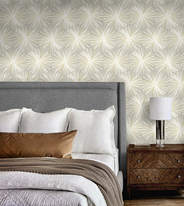 NextWall Hex Starburst Grey & Metallic Gold Wallpaper Sample NW55008