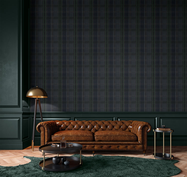 NextWall Classic Plaid Deep Blue Wallpaper Sample NW55102