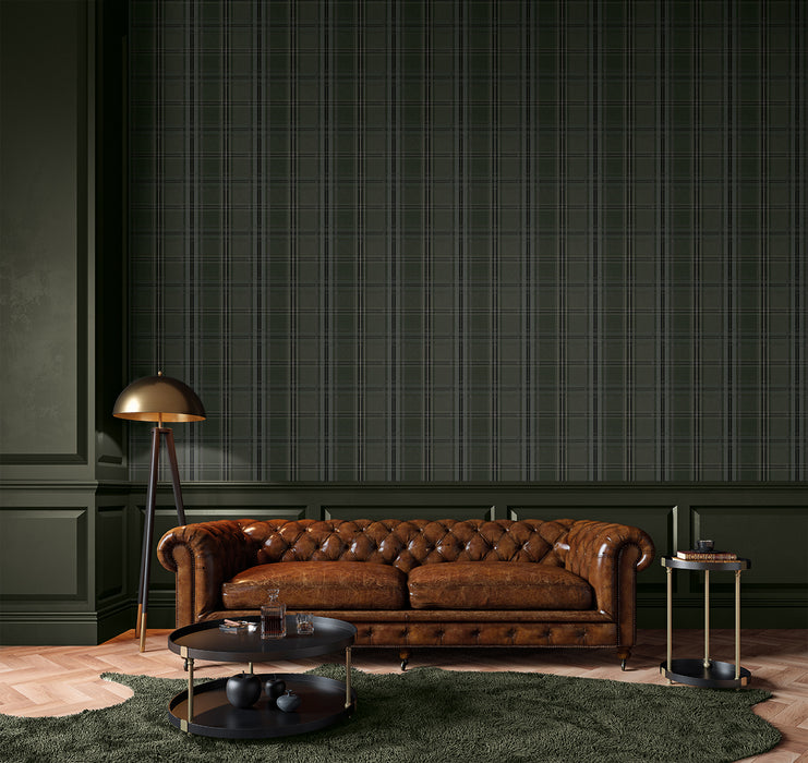 NextWall Classic Plaid Evergreen Wallpaper Sample NW55104