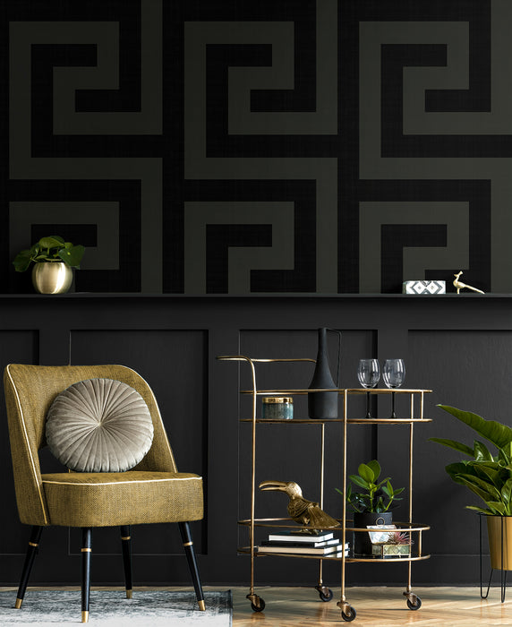 NextWall Maze Geo Ebony & Graphite Wallpaper Sample NW55200