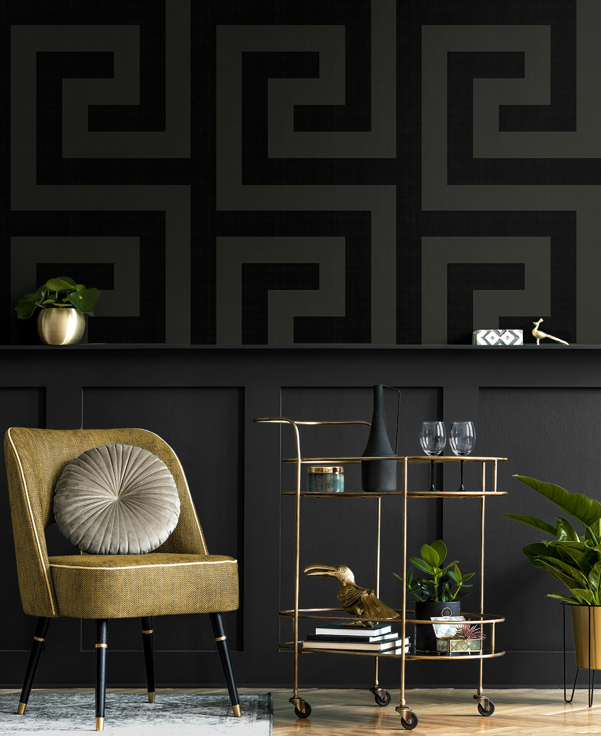 NextWall Maze Geo Ebony & Graphite Wallpaper NW55200