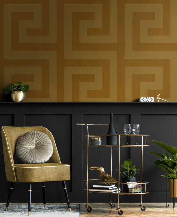 NextWall Maze Geo Antique Gold Wallpaper Sample NW55205