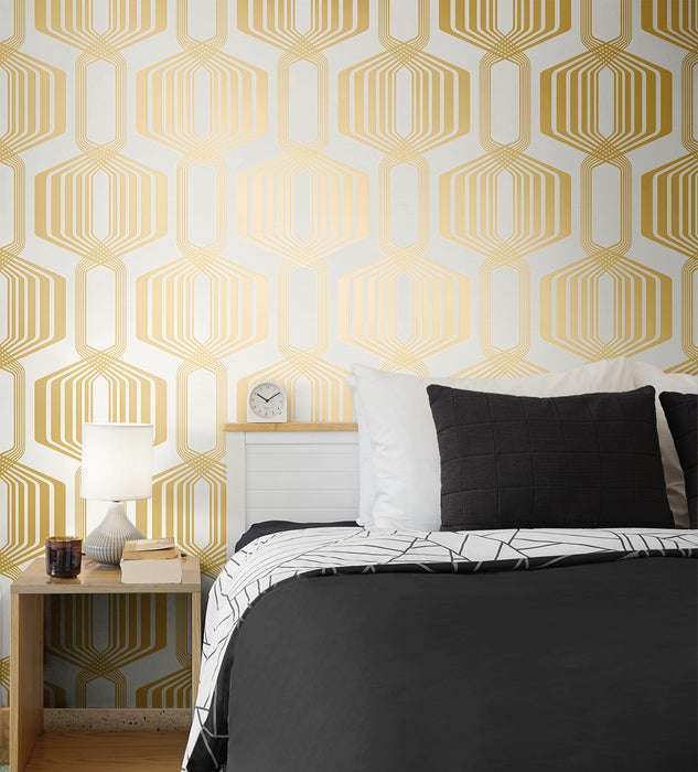 NextWall Striped Geo Metallic Gold Wallpaper Sample NW55305