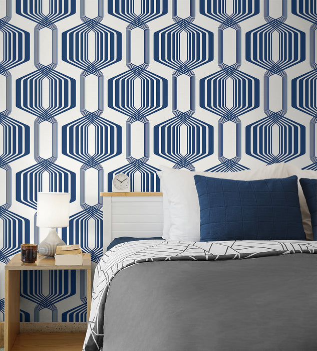 NextWall Striped Geo Blue Sapphire Wallpaper Sample NW55312