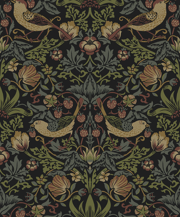 NextWall Strawberry Garden Black Wallpaper NW55401