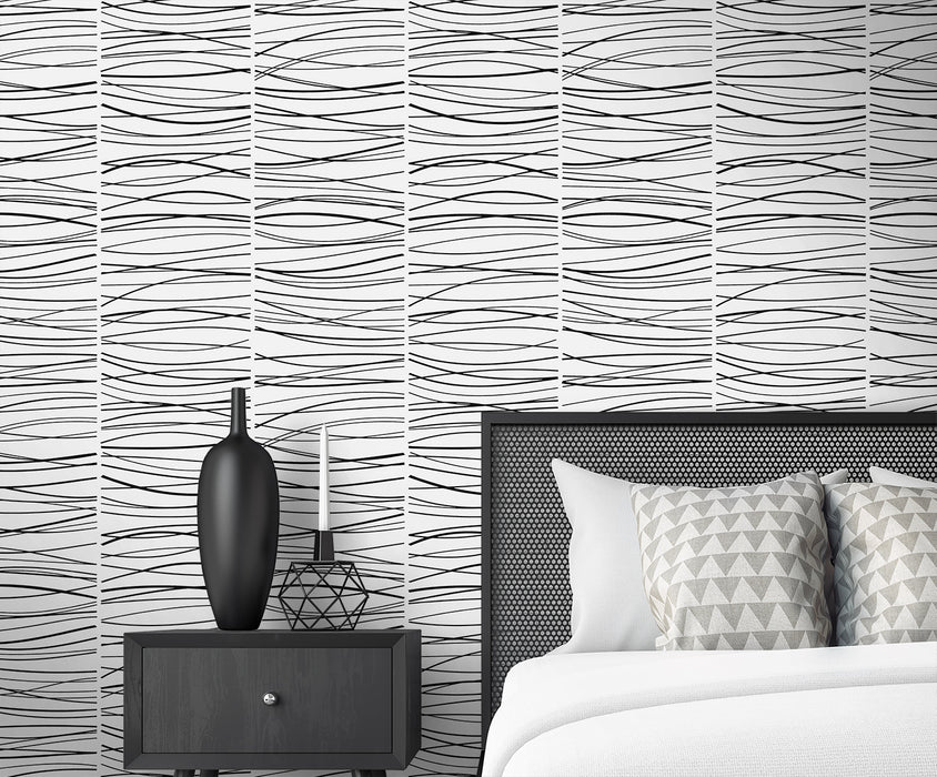 NextWall Wave Lines Black Wallpaper Sample NW55600