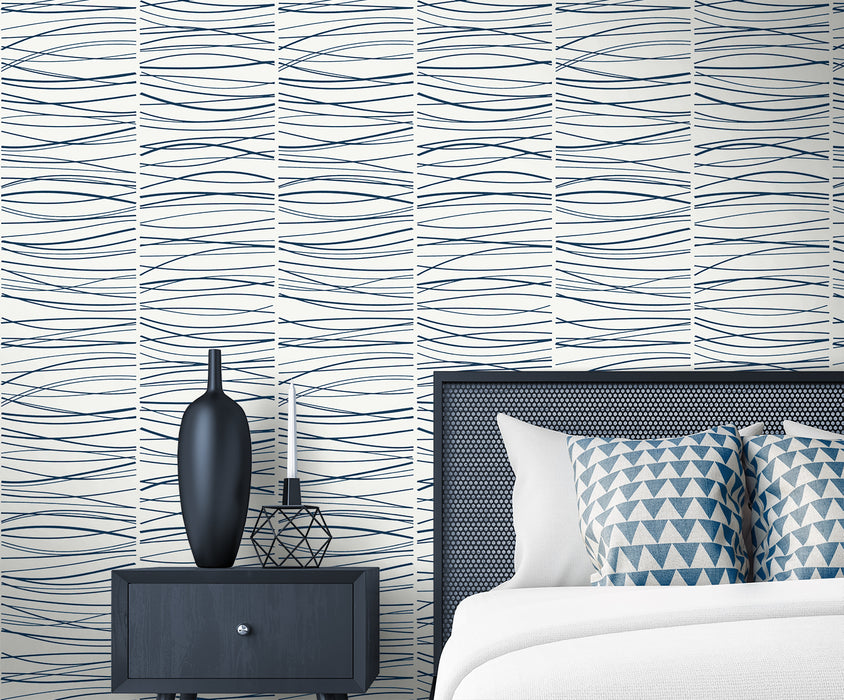 NextWall Wave Lines Blue Wallpaper Sample NW55602