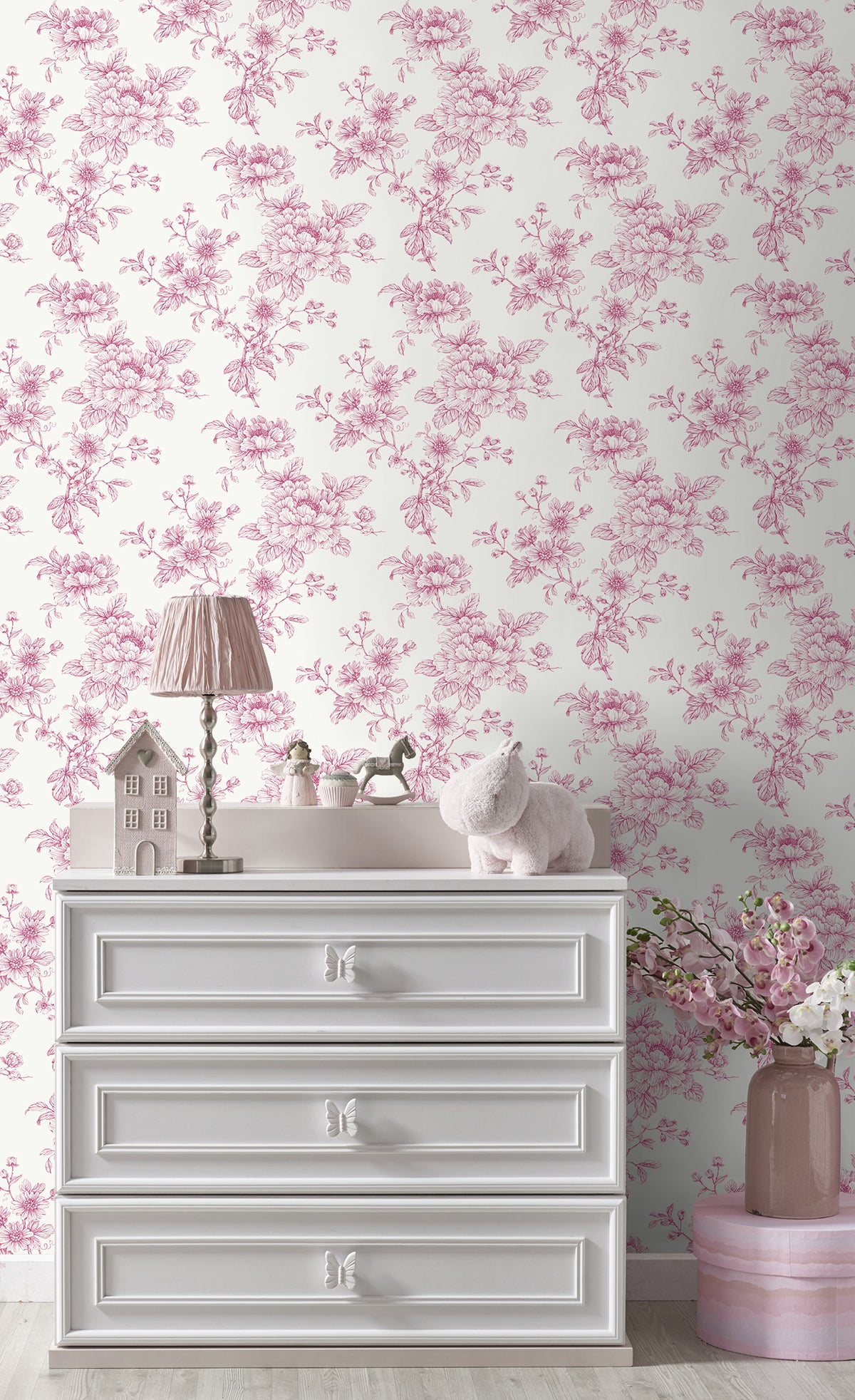 NextWall Sketched Floral Pink Wallpaper NW55701