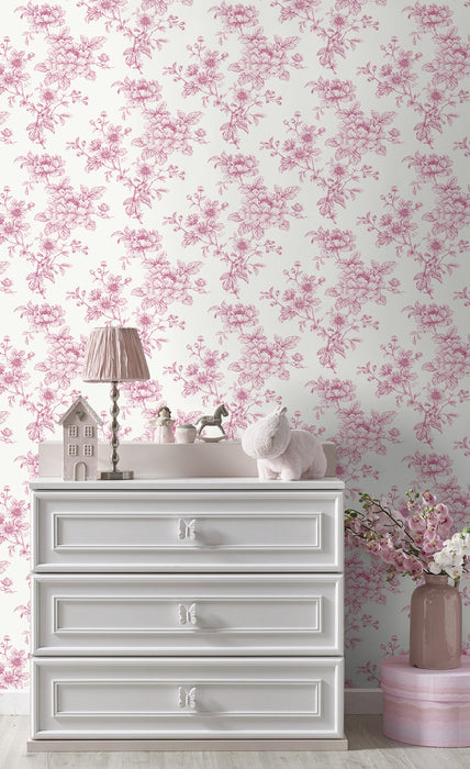 NextWall Sketched Floral Pink Wallpaper Sample NW55701