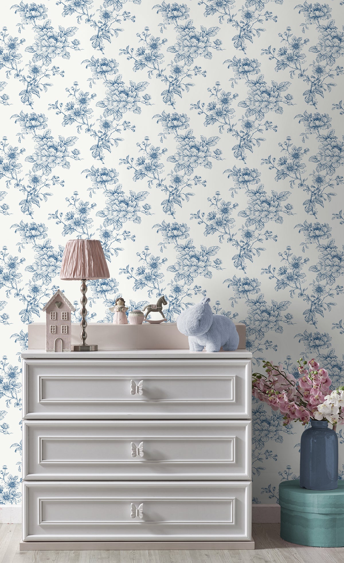 NextWall Sketched Floral Blue Wallpaper NW55702