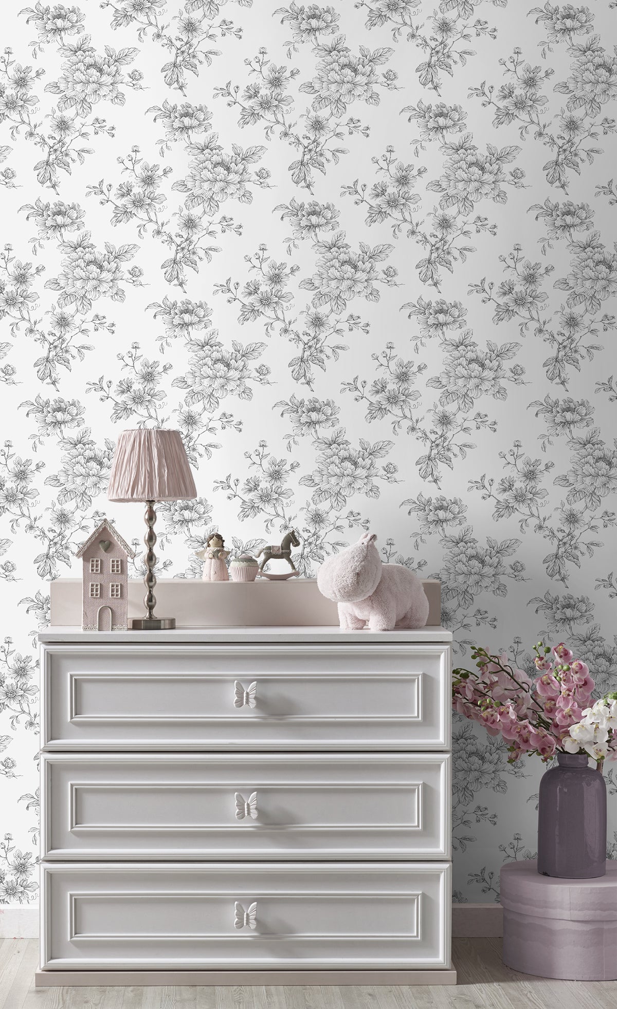 NextWall Sketched Floral Grey Wallpaper NW55708