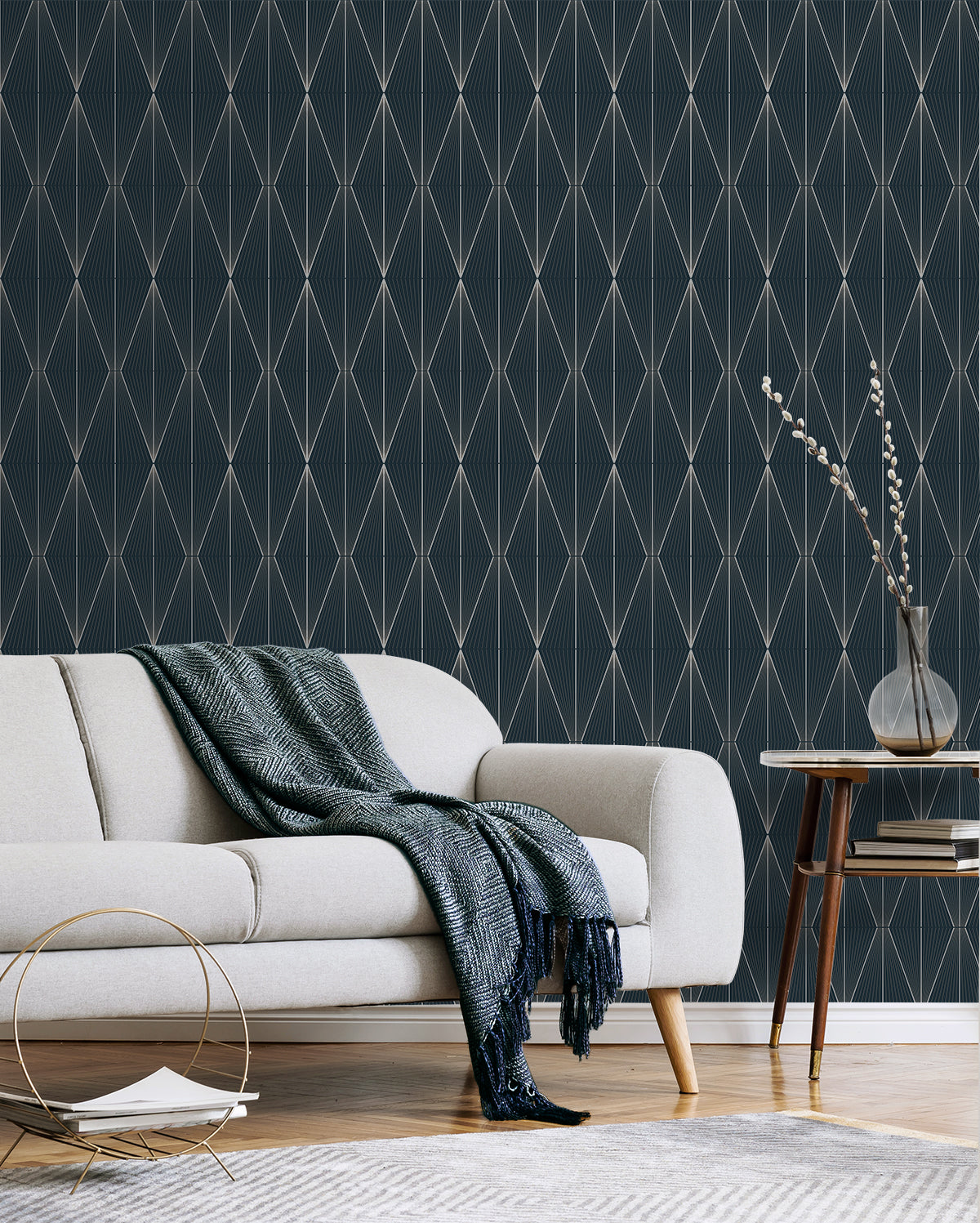 NextWall Geo Diamond Blue Denim & Pewter Wallpaper NW55802