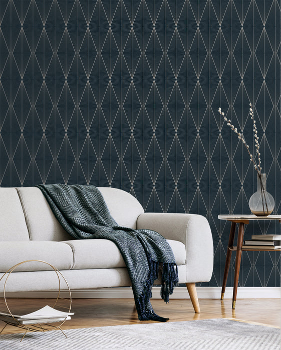 NextWall Geo Diamond Blue Denim & Pewter Wallpaper Sample NW55802