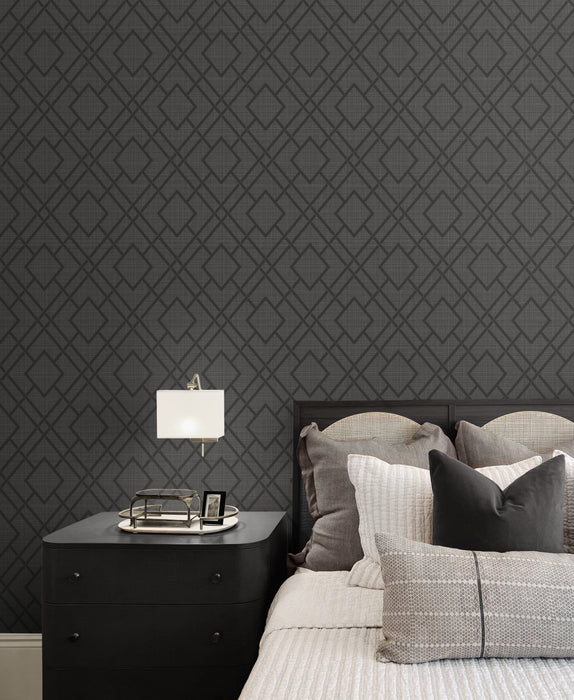 NextWall Diamond Trail Pewter & Charcoal Wallpaper Sample NW56210