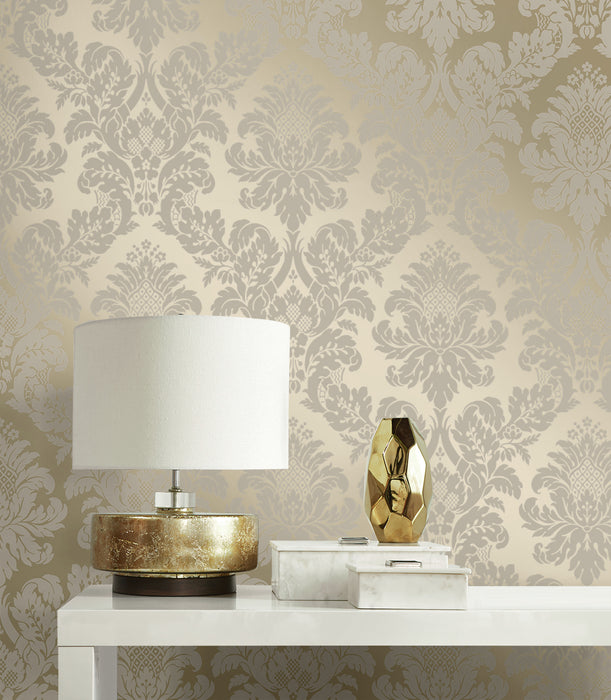 NextWall Charnay Damask Metallic Champagne & Glitter Wallpaper Sample NW56305