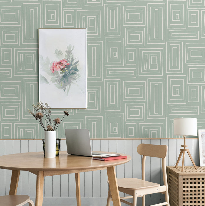 NextWall Rectangle Geo Aloe Green Wallpaper Sample NW56604