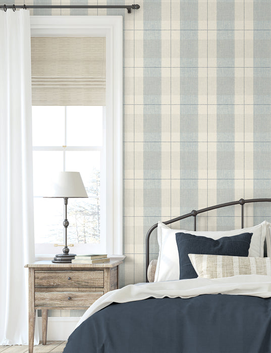 NextWall Lenox Hill Plaid Blue & Beige Wallpaper NW56902