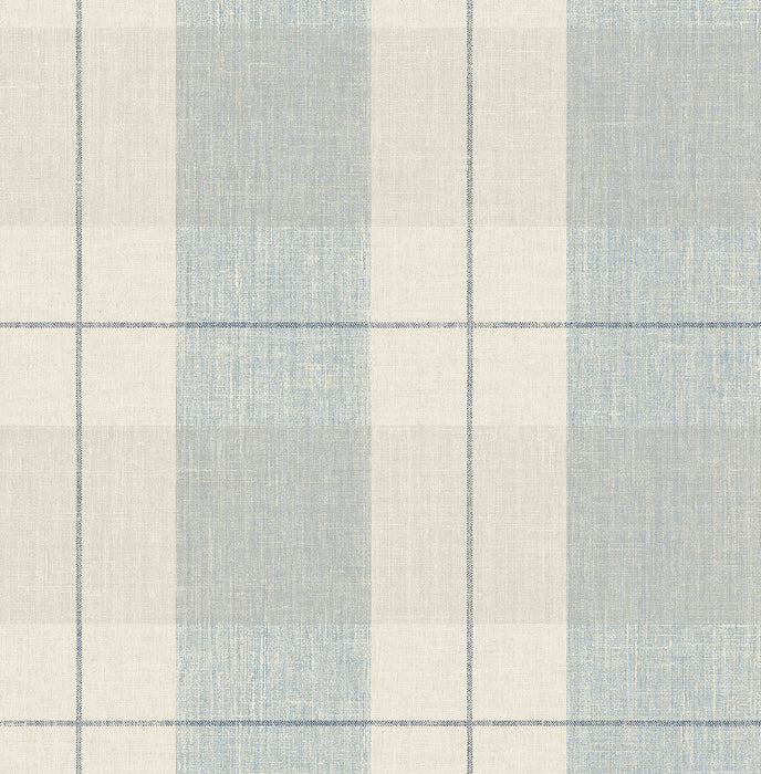 NextWall Lenox Hill Plaid Blue & Beige Wallpaper Sample NW56902