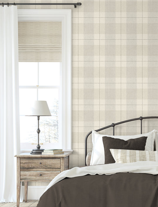 NextWall Lenox Hill Plaid Neutral Wallpaper Sample NW56906