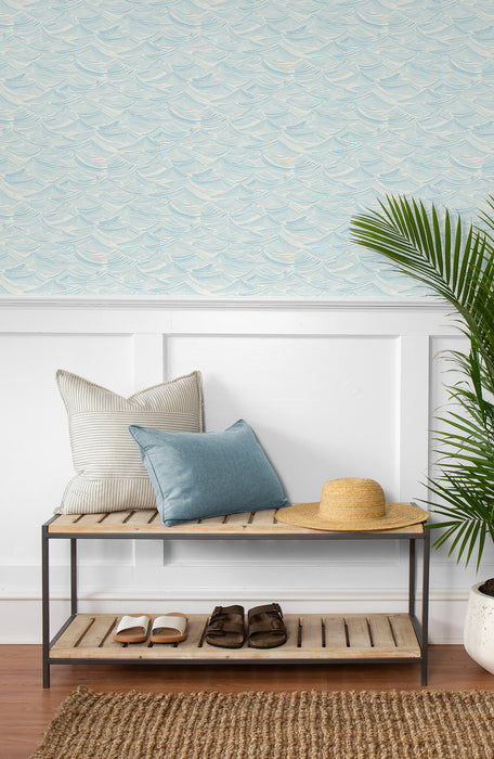 NextWall Bayside Waves Sky Blue Wallpaper Sample NW57002