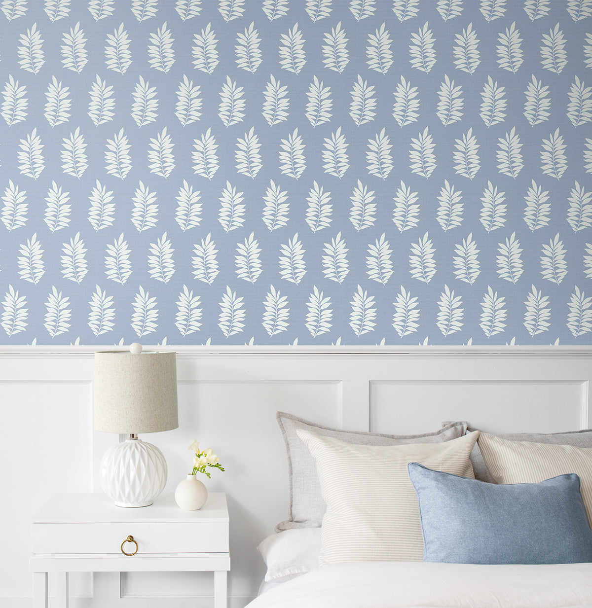 NextWall Pinnate Leaf Silhouette Blue Mist Wallpaper NW57202