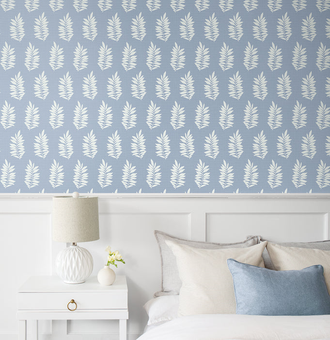 NextWall Pinnate Leaf Silhouette Blue Mist Wallpaper Sample NW57202