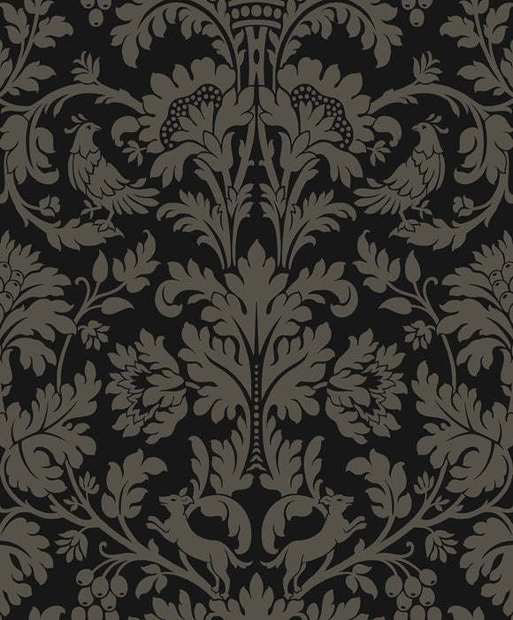 NextWall Ansel Damask Ebony & Pavestone Wallpaper NW57710