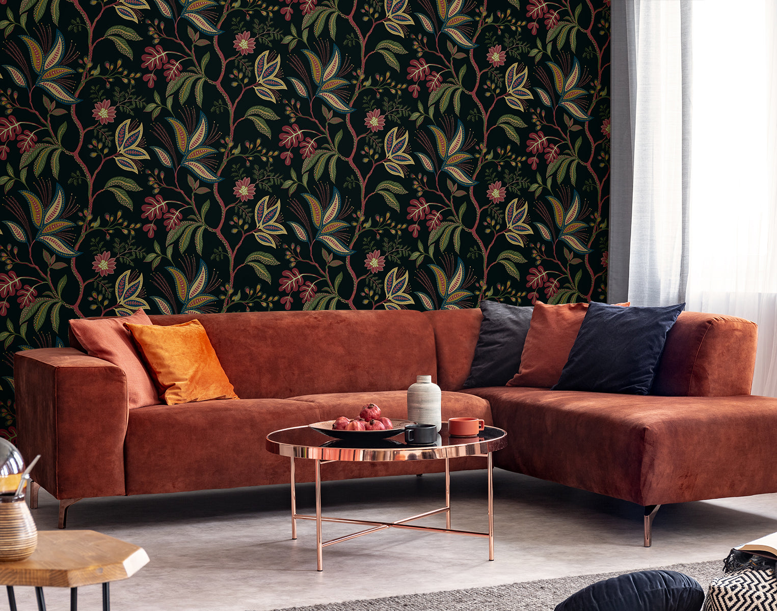 NextWall Forest Flourish Ebony Wallpaper NW57900