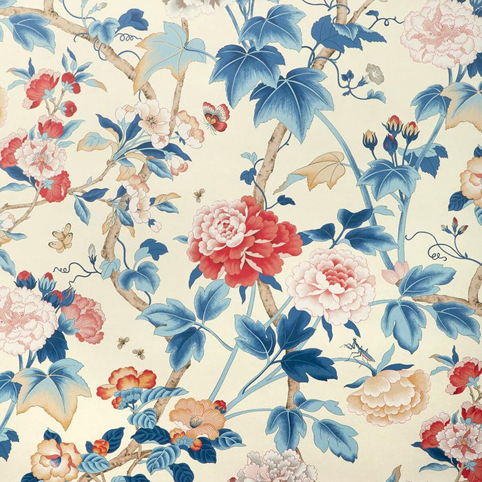 Lee Jofa Gardenia Paper Blue/Red Wallpaper Sample P2023128.195.0