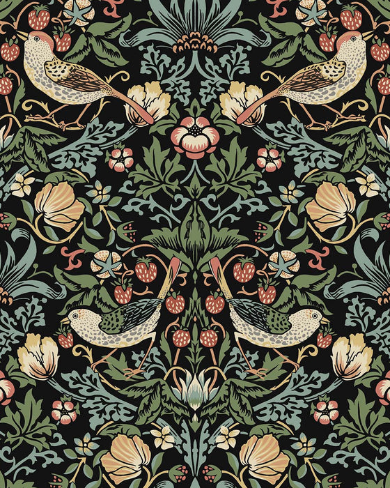 Seabrook Designs Fragaria Garden Prepasted Ebony Wallpaper Sample PR10100