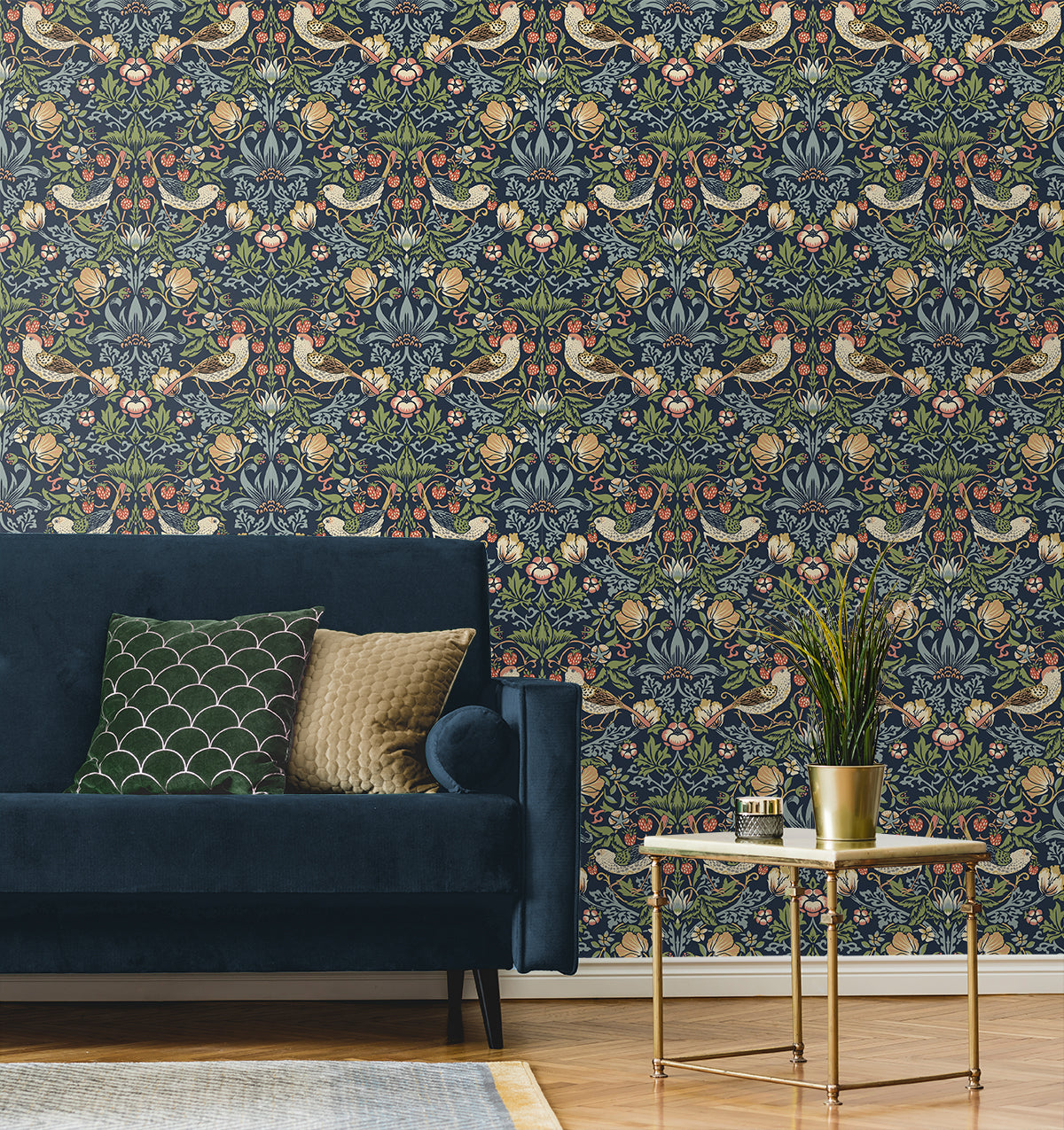 Seabrook Designs Fragaria Garden Prepasted Midnight Blue Wallpaper PR10102