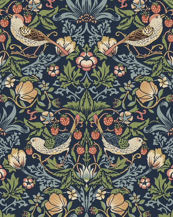 Seabrook Designs Fragaria Garden Prepasted Midnight Blue Wallpaper Sample PR10102