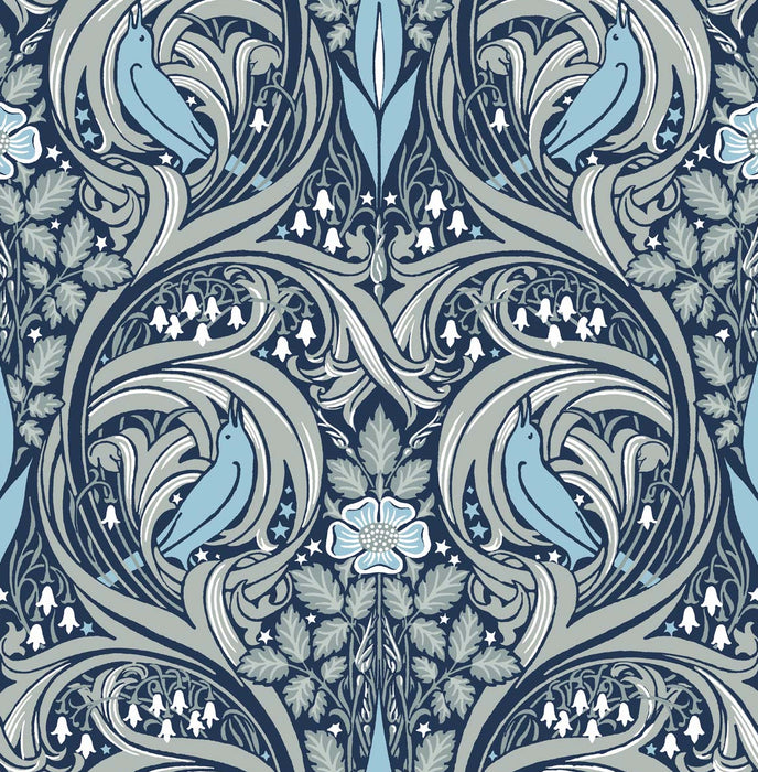 Seabrook Designs Bird Ogee Prepasted Navy & Sky Blue Wallpaper PR10302